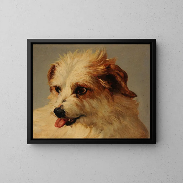 Head of a White Dog Panting - Jacques-Raymond Brascassat — framed artwork on a wall