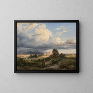 Vacher et son troupeau dans la campagne romaine près de la via Appia - Jacques-Raymond Brascassat — framed artwork on a wall