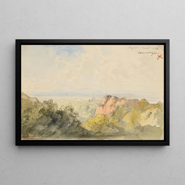 Panoramic view painting of Royat - Jacques-Raymond Brascassat — framed artwork on a wall