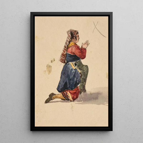 Study of kneeling woman - Jacques-Raymond Brascassat — framed artwork on a wall