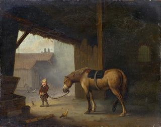 Boy with a Horse in a Stable - Jacques Albert Senave — artwork view