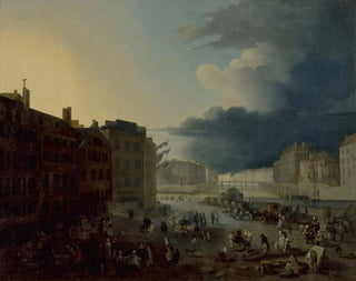 The Red Bridge and the Spires of Saint-Louis and the Cité seen from the wheat port - Jacques Albert Senave — artwork view