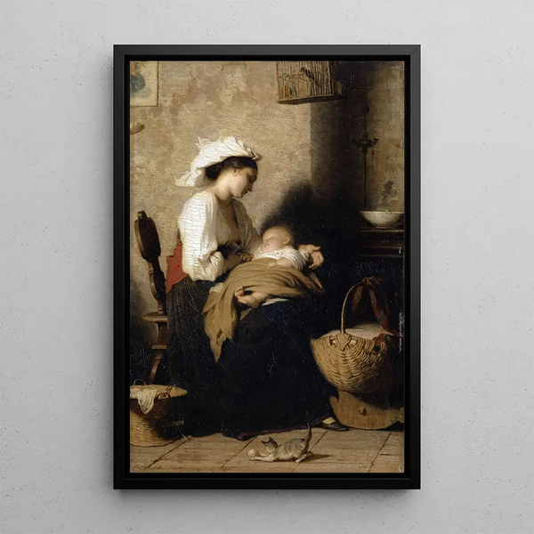 Mother Italian with sleeping infant - Jacques Alfred van Muyden — framed artwork on a wall