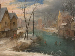 Snowy Village Scene with Characters - Jacques Fouquier — artwork view