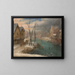 Snowy Village Scene with Characters - Jacques Fouquier — framed artwork on a wall