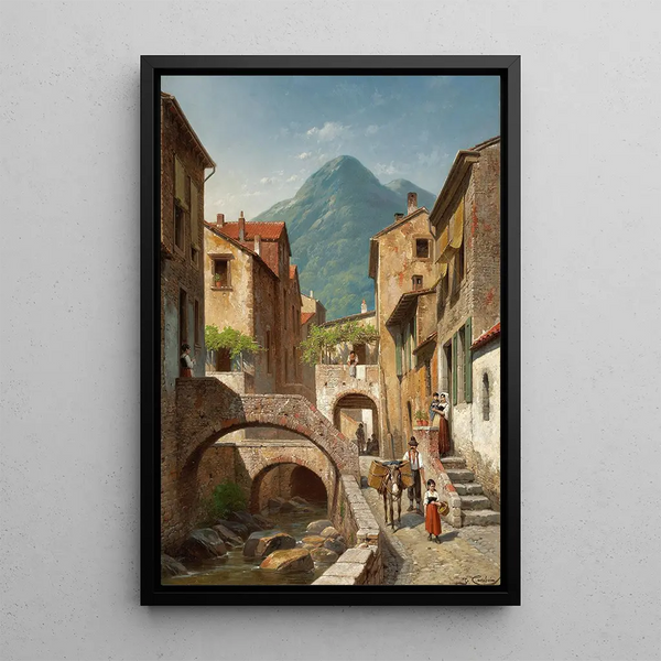 Italian Village Scene Painting - Jacques François Carabain — framed artwork on a wall