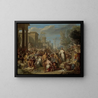Jéroboam sacrifiant aux idoles - Jacques Ignatius de Roore — framed artwork on a wall