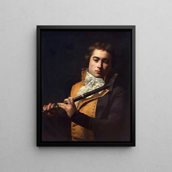Portrait of Flutist François Devienne - Jacques Louis David — framed artwork on a wall