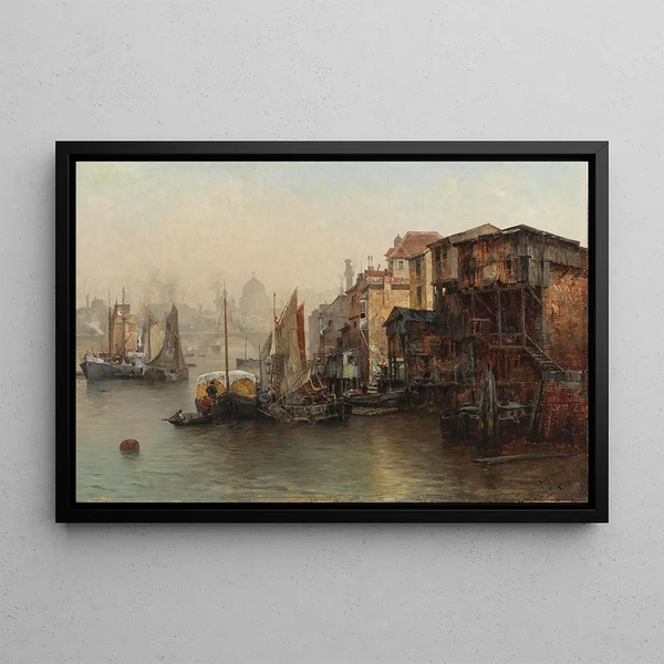 View of the Thames with St. Paul's Cathedral in the background - Jacques Matthias Schenker — framed artwork on a wall