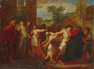 Daniel stopping the two accusing elders of chaste Susanna - Jacques Rattu — artwork view