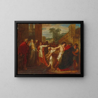 Daniel stopping the two accusing elders of chaste Susanna - Jacques Rattu — framed artwork on a wall