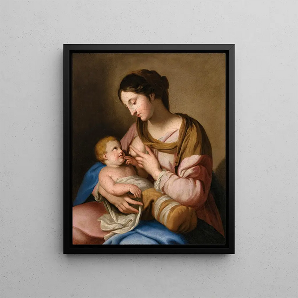 Virgin and Child Painting - Jacques Stella — framed artwork on a wall