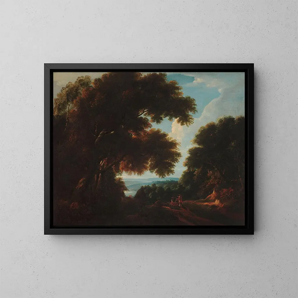 Forest landscape with figures - Jacques d'Arthois — framed artwork on a wall