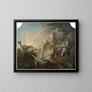 Les cupidons chassent une autruche - Jacques de La Joue — framed artwork on a wall