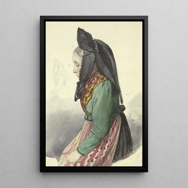 Young Peasant Woman Facing Left - Jakob Becker — framed artwork on a wall