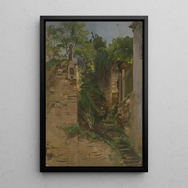 Garden staircase between two walls - Jakob Becker — framed artwork on a wall