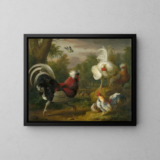The Cockfight - Jakob Bogdani — framed artwork on a wall