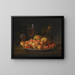 Still life with strawberries, cherries, and peaches on a silver platter - Jakob Bogdány — framed artwork on a wall