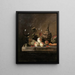 Still life with fruits, a wine bottle in a basket, and a large Roman - Jakob Bogdány — framed artwork on a wall