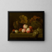 Still life with peaches, grapes, plums, and melon - Jakob Bogdány — framed artwork on a wall