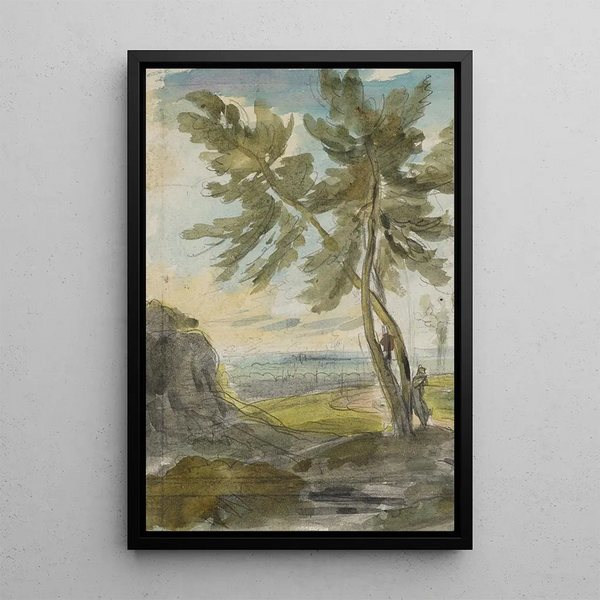 Pair of Trees with Staffage Figure - Jakob Christoph Miville — framed artwork on a wall