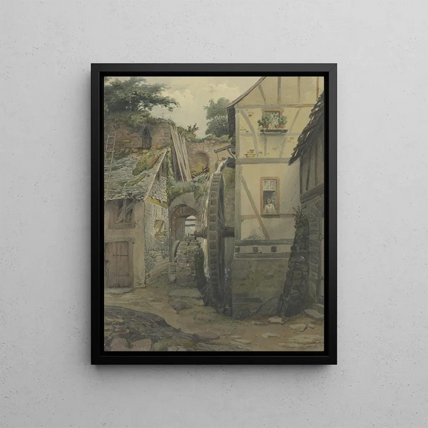 Village motif painting - Jakob Fürchtegott Dielmann — framed artwork on a wall