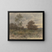 Rainy landscape painting with oaks and birches in marshy terrain - Jakob Maurer — framed artwork on a wall