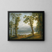 View through the Volturno River towards Alife, Piedimonte Matese, and the mountains of Matese rising beyond - Jakob Philipp Hackert — framed artwork on a wall