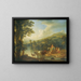 a wooded river landscape with a woman on a gray horse and animals drinking water - Jakob Philipp Hackert — framed artwork on a wall