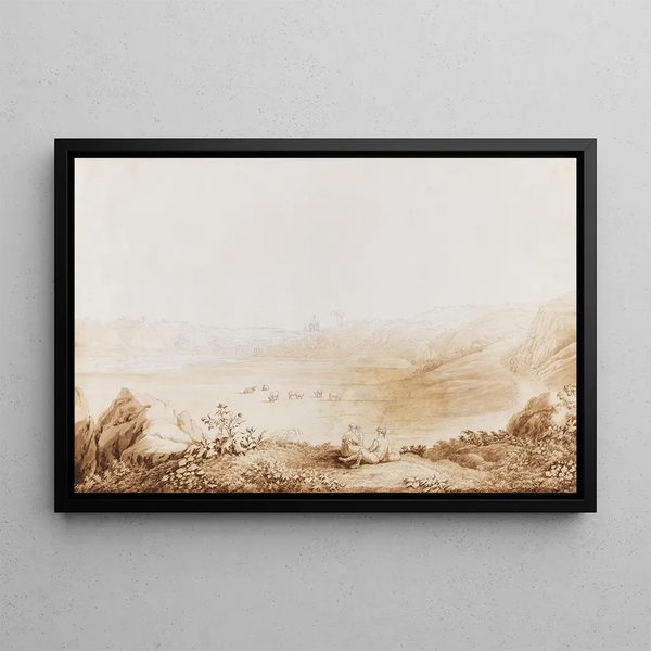 View of the Tiber Valley near Tor di Quinto III - Jakob Philipp Hackert — framed artwork on a wall