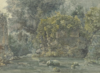 Landscape wooded with ruin by a stream - Jakob Philipp Hackert — artwork view