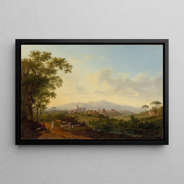 View of the churches S. Agnese fuori le mura and S. Costanza in Rome - Jakob Philipp Hackert — framed artwork on a wall