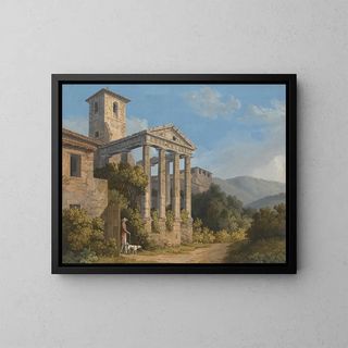 the Temple of Hercules at Cora near Velletri - Jakob Philipp Hackert — framed artwork on a wall