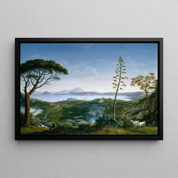 View of the Gulf of Pozzuoli from Solfatara - Jakob Philipp Hackert — framed artwork on a wall
