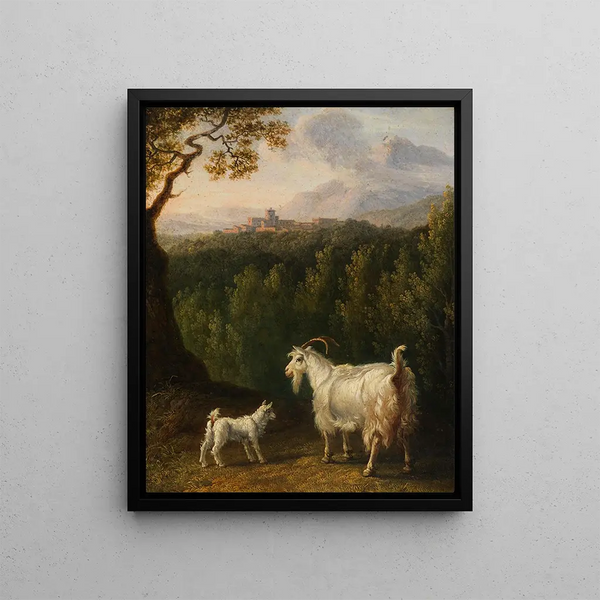 Goat and Kid in an Italian Landscape by Hackert — framed art print