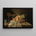 a variety of fruits in a bowl, a glass of wine, and a cloth on a table - Jakob Samuel Beck — framed artwork on a wall