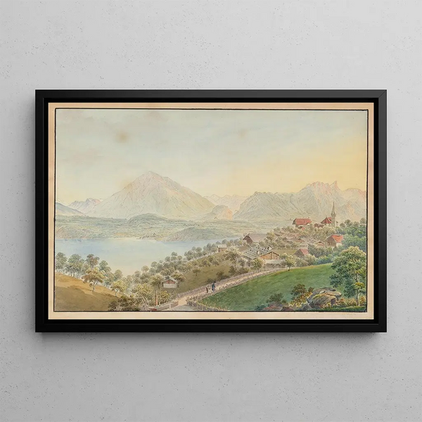 Vue de Sigriswil avec le Niesen et le lac de Thoune - Jakob Samuel Weibel — framed artwork on a wall