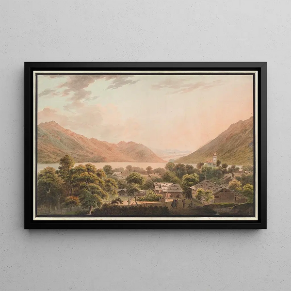 Brienz and Lake Brienz towards Interlaken - Jakob Samuel Weibel — framed artwork on a wall