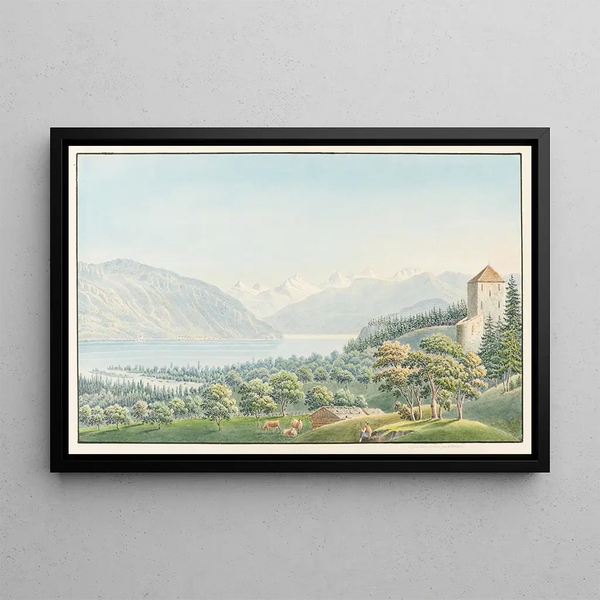 La tour de Strättligen au lac de Thoune - Jakob Samuel Weibel — framed artwork on a wall