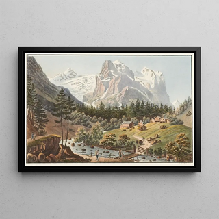 the Glacier of Rosenlaui on Mount Scheidegg in the Oberhasli Valley - Jakob Samuel Weibel — framed artwork on a wall