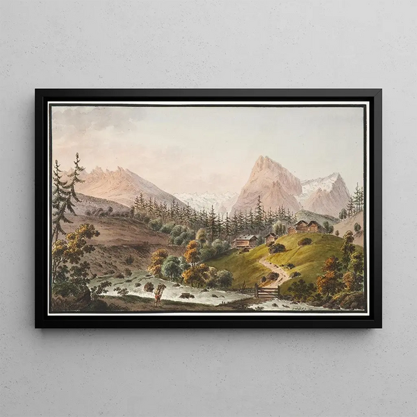 View of the Rosenlaui Glaciers on Mount Scheidegg in the Oberhasli Valley - Jakob Samuel Weibel — framed artwork on a wall