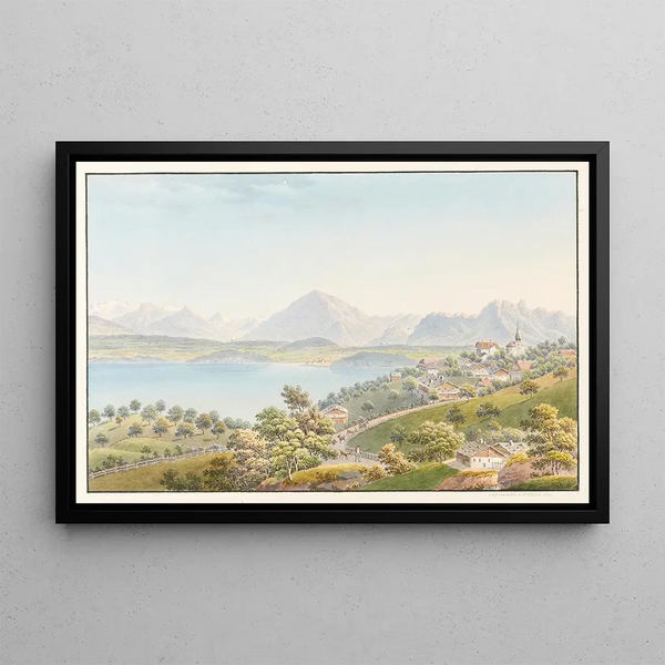 Vue dessinée depuis le Village de Sigriswil au-dessus du Lac de Thoune - Jakob Samuel Weibel — framed artwork on a wall