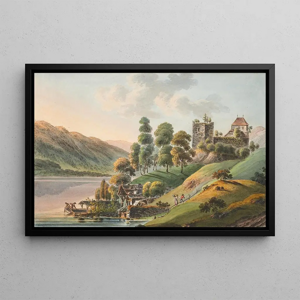 Vue du château de Ringenberg au lac de Brienz - Jakob Samuel Weibel — framed artwork on a wall