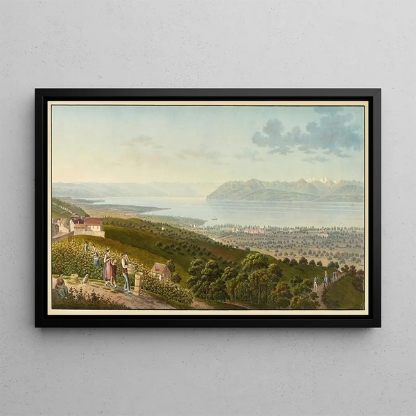 General view of Lake Geneva - Jakob Samuel Weibel — framed artwork on a wall