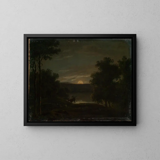 Landscape Painting in Moonlight - Jakob Wilhelm Huber — framed artwork on a wall