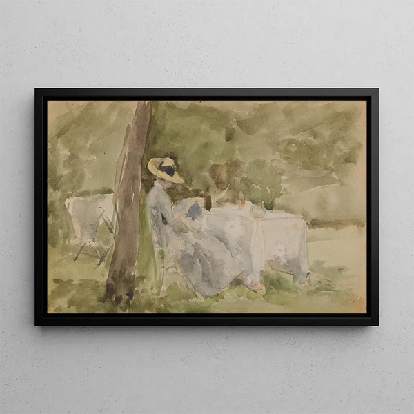 Breakfast in the Garden - James Abbott McNeill Whistler — framed artwork on a wall