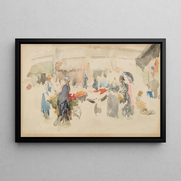 Dieppe Flower Market - James Abbott McNeill Whistler — framed artwork on a wall