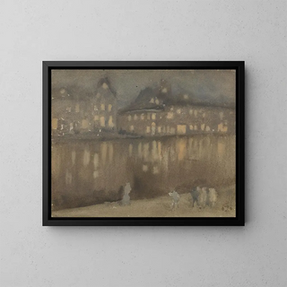 Grand Canal, Amsterdam, Nocturne - James Abbott McNeill Whistler — framed artwork on a wall