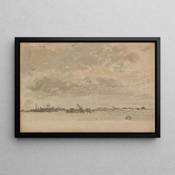 Gray and Silver: Purfleet - James Abbott McNeill Whistler — framed artwork on a wall