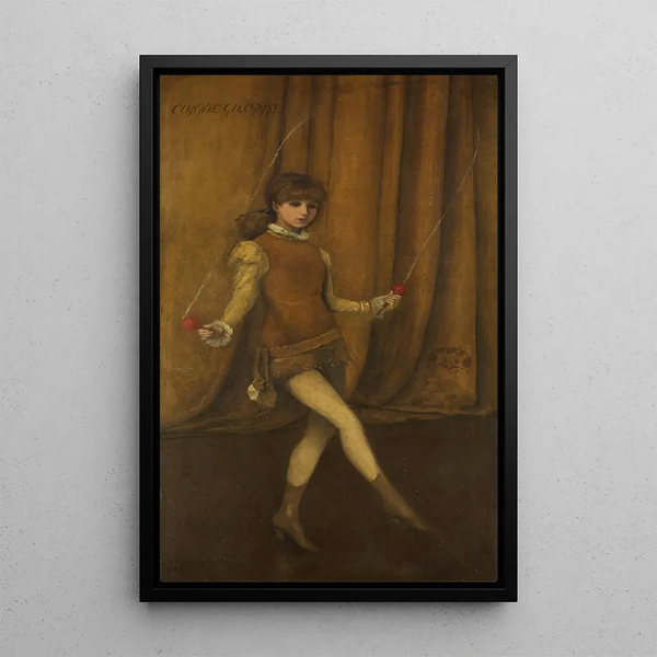 Harmony in Yellow and Gold The Girl in Gold Connie Gilchrist - James Abbott McNeill Whistler — framed artwork on a wall